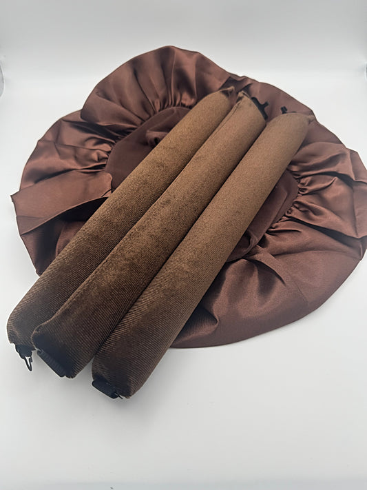 Heatless curler set with wide edge satin bonet